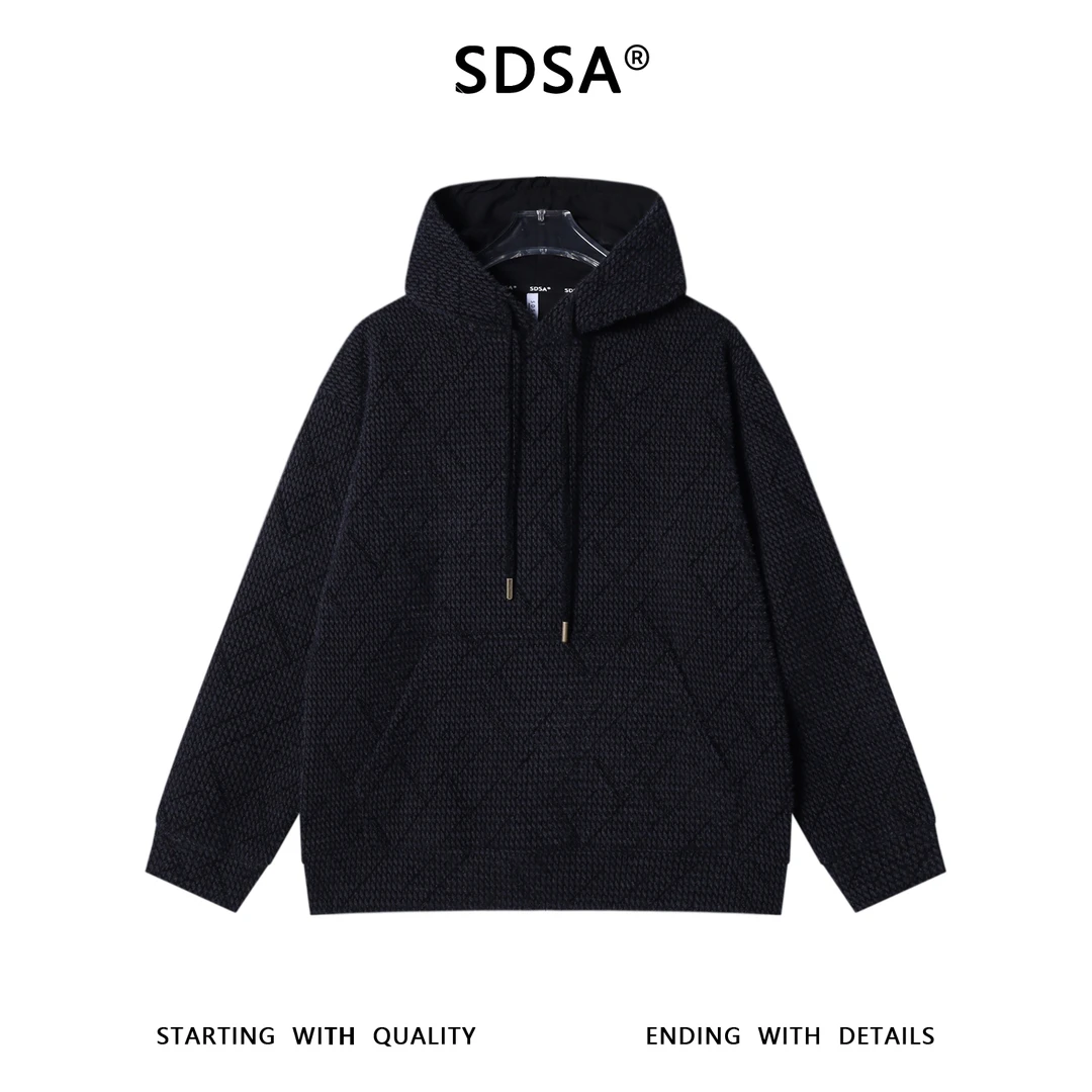 SDSA秋冬新款痞帅男装韩版潮牌线条抽绳连卫衣百搭宽松套头上衣