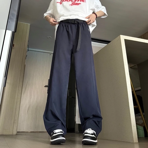 【自带卡扣腰带】冰感夏季薄款直筒裤男女百搭垂感冰丝裤