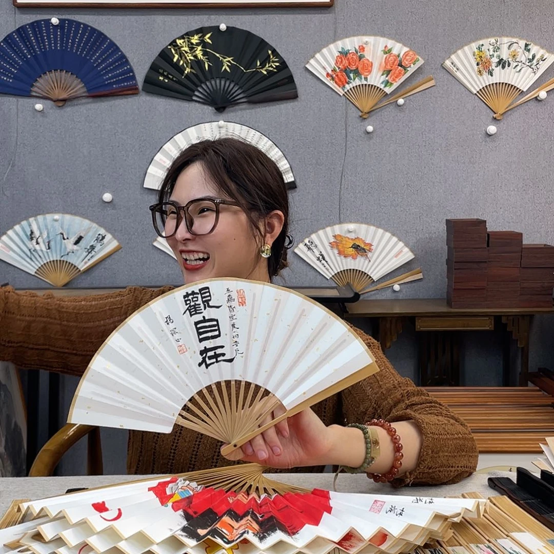 书法6寸玉竹-纯手绘-文玩扇骨（默认粘好）