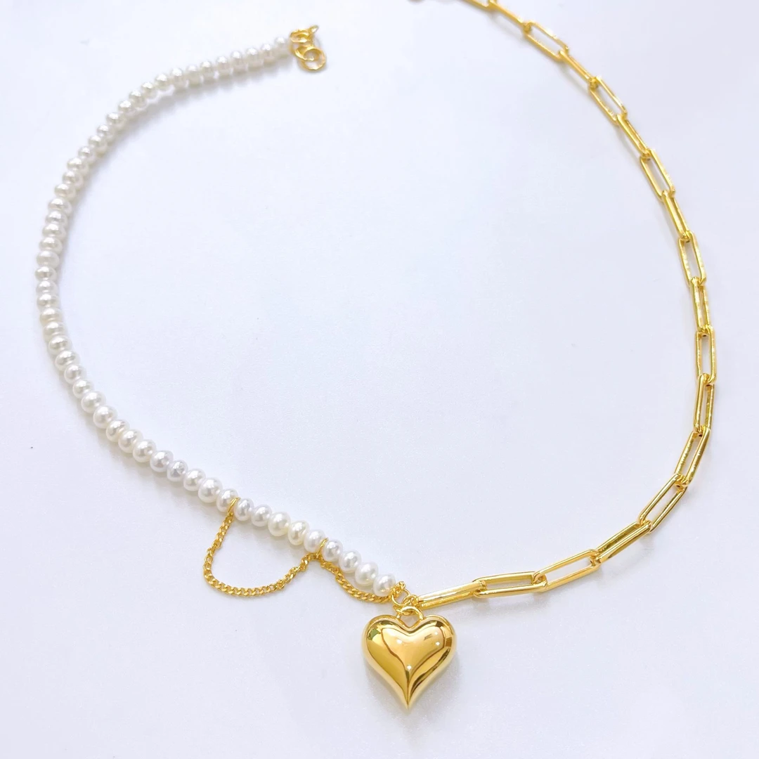 【爱心白珠项链】足金999黄金5D无氰白珠潮流时尚项链合集