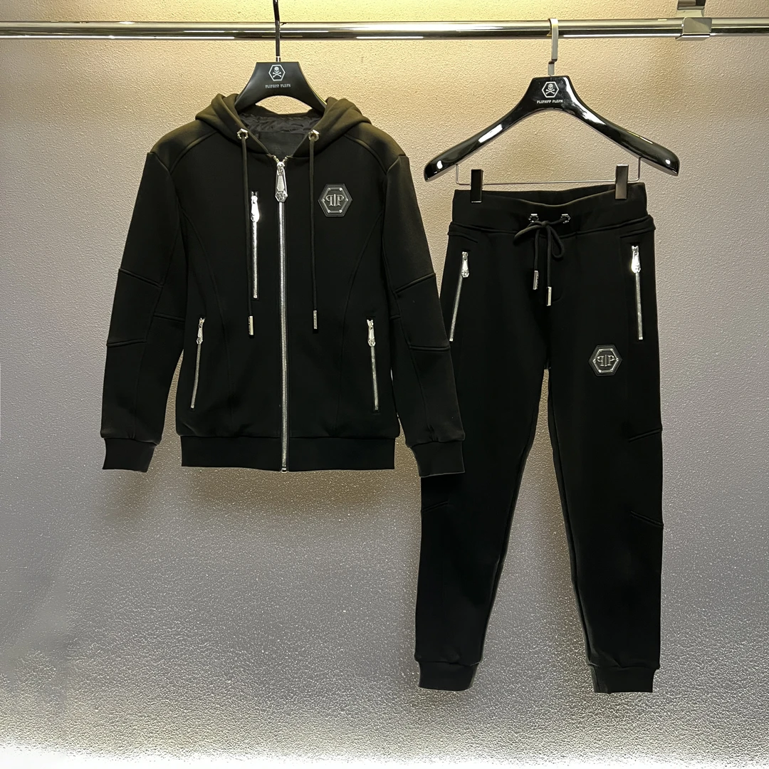 PLIPHPP PLEPN秋冬开衫拉链修身时尚男士连帽卫衣+卫裤2件套装