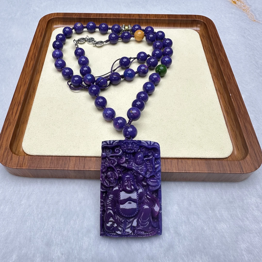 非金属珐琅项链 紫色 1.0mi笑佛牌吊坠项链 D205A