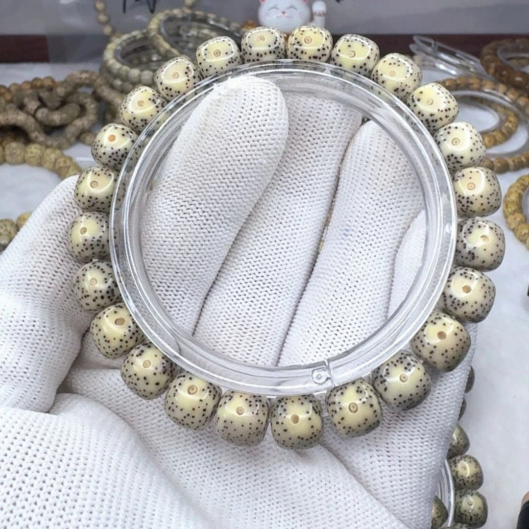 星月菩提手串9×8同枝月留白奶奶灰1374