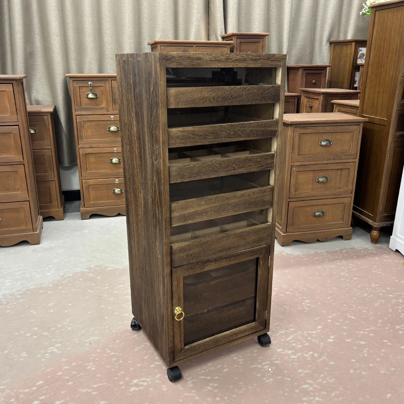 不掉色【现货】碳化色五抽一门牙科柜茶具收纳柜复古客厅储物柜