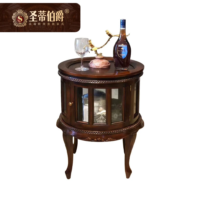 圣蒂 简约美式全实木圆酒几复古户型客厅家具沙发边几角几中式