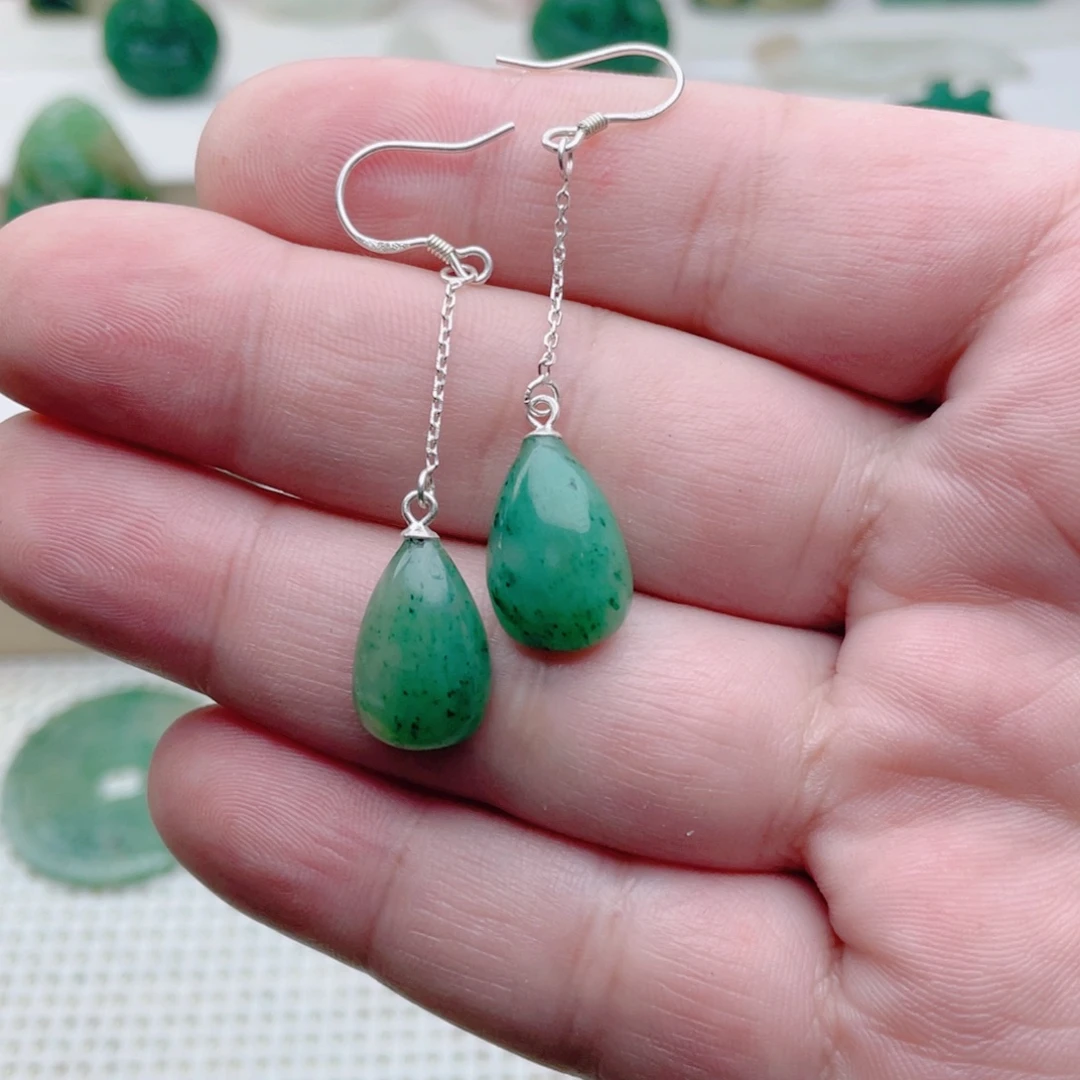 独山玉银S925镶嵌耳线