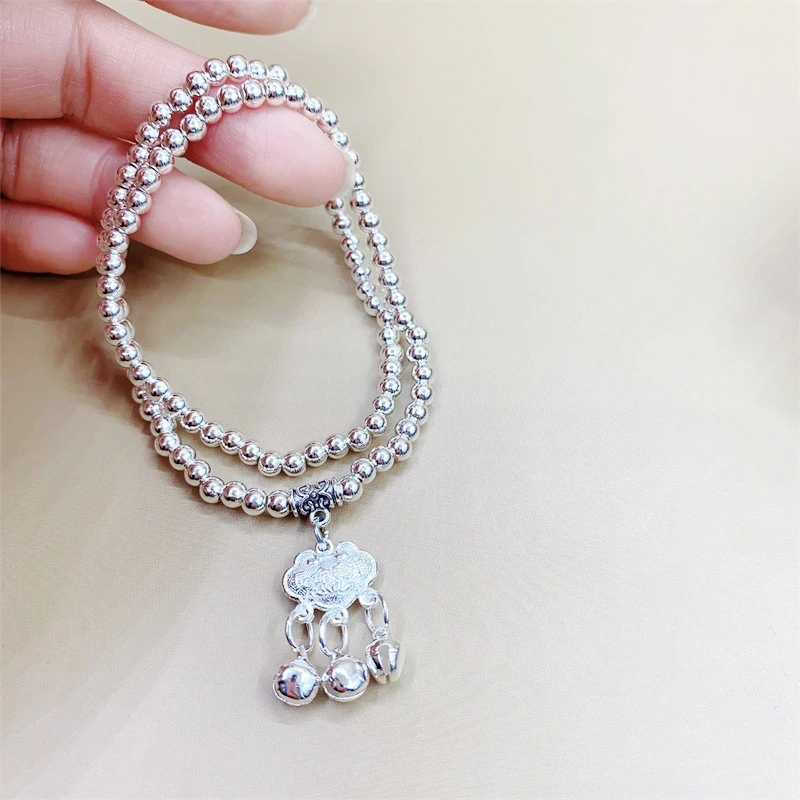 H025铃铛长命锁4厘双圈手链无礼盒