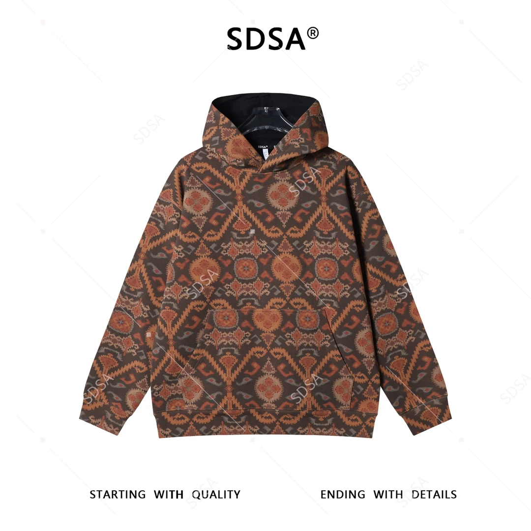 SDSA男士秋冬新款痞帅男装韩版时尚撞色抽象图案连帽卫衣百搭宽松