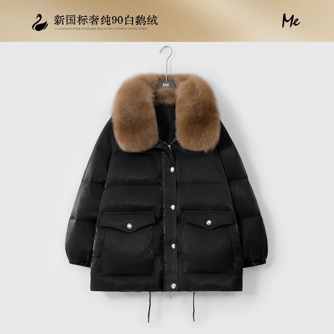 ME【琥珀石鹅绒服（狐狸毛领）】白鹅绒奢牌感中长款羽绒服MESA5677