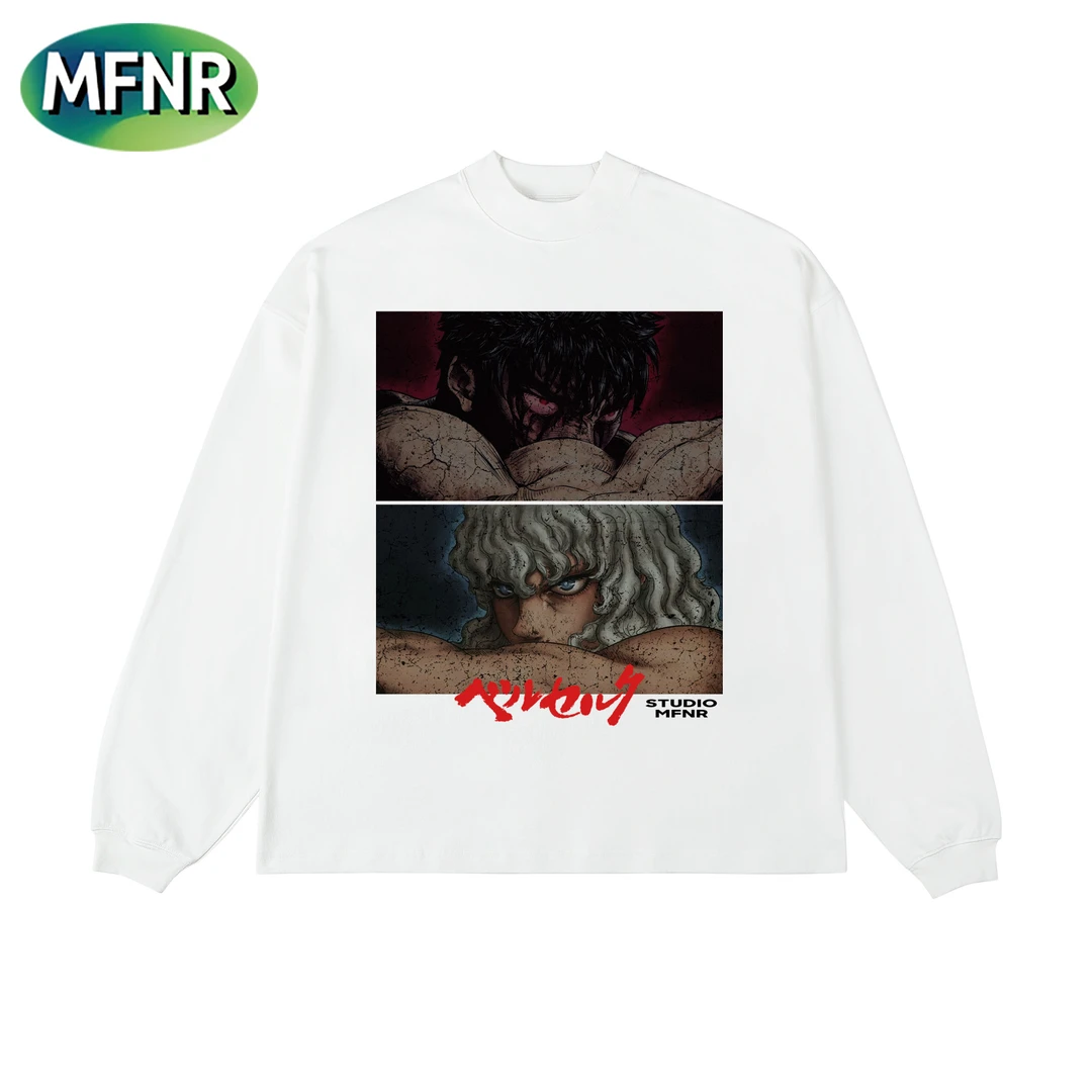 美式潮牌小众设计感长袖男秋冬重磅纯棉宽松圆领百搭印花T恤上衣