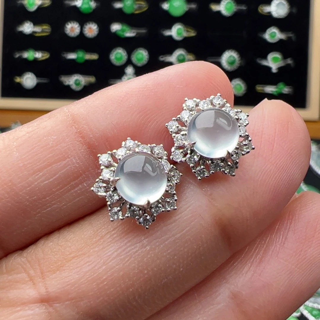 翡翠18K金镶嵌颈饰耳钉