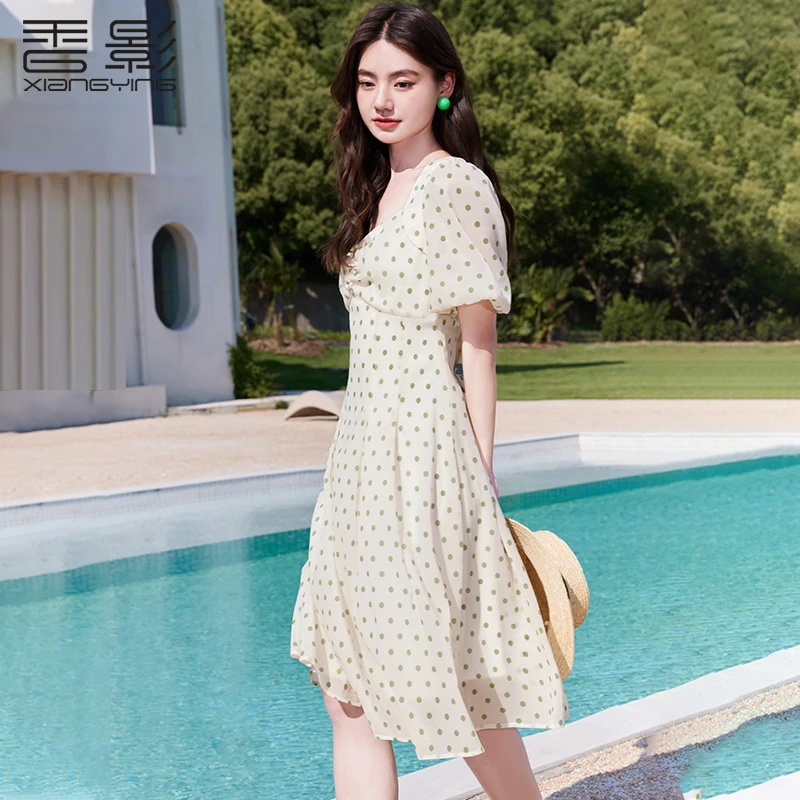 【丽公主】2432连衣裙 香影波点雪纺连衣裙女夏季新款过膝气质时尚