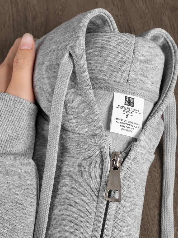 [NO LOGO]复古重磅拉链开衫卫衣男女秋季美式休闲百搭连帽衫外套