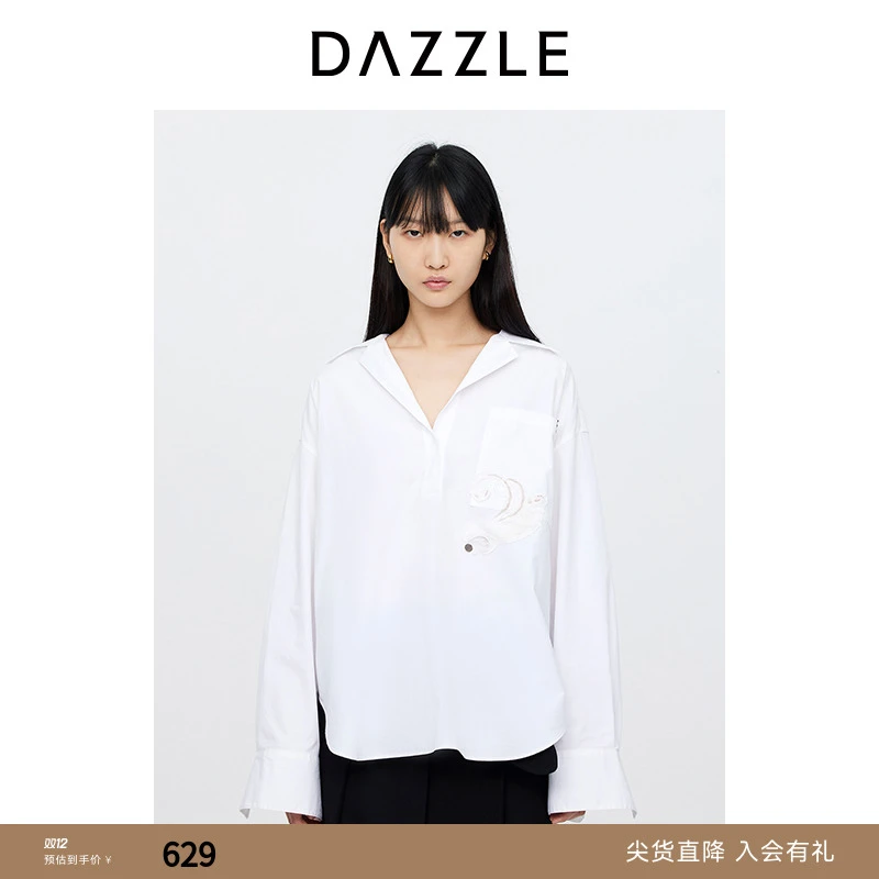 【上新】DAZZLE地素 雪纺衫24秋新款女装绣花罩衫长袖上衣2I3D515