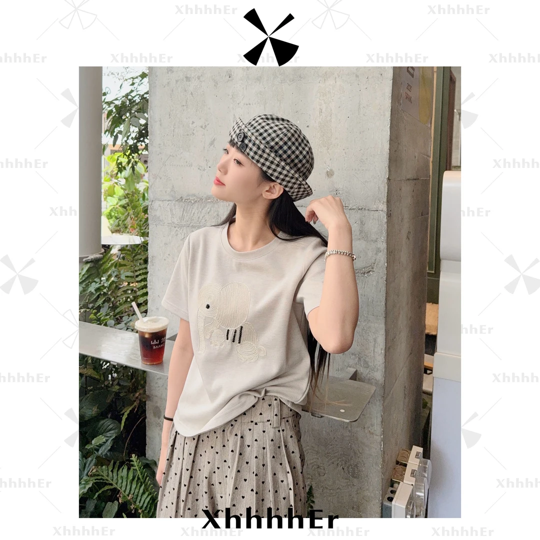 辛儿/小个子 【小象】25年新款小众时尚小象重工刺绣T恤XY2001