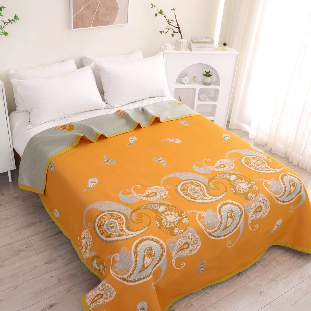 黄腰果花 2.3*2.5米 四季通用床盖 恒温软席多功能毯 加厚款