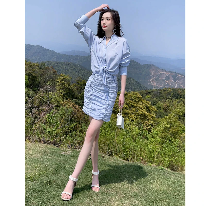 格润雅新款盐系轻熟两件套装裙2025年时尚系带衬衫高腰包臀半身裙