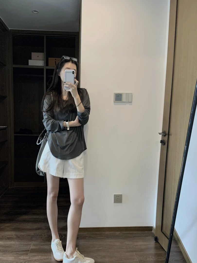 2025新款休闲套装显瘦灰色长袖女短款时尚百搭短裤慵懒风气质长裙