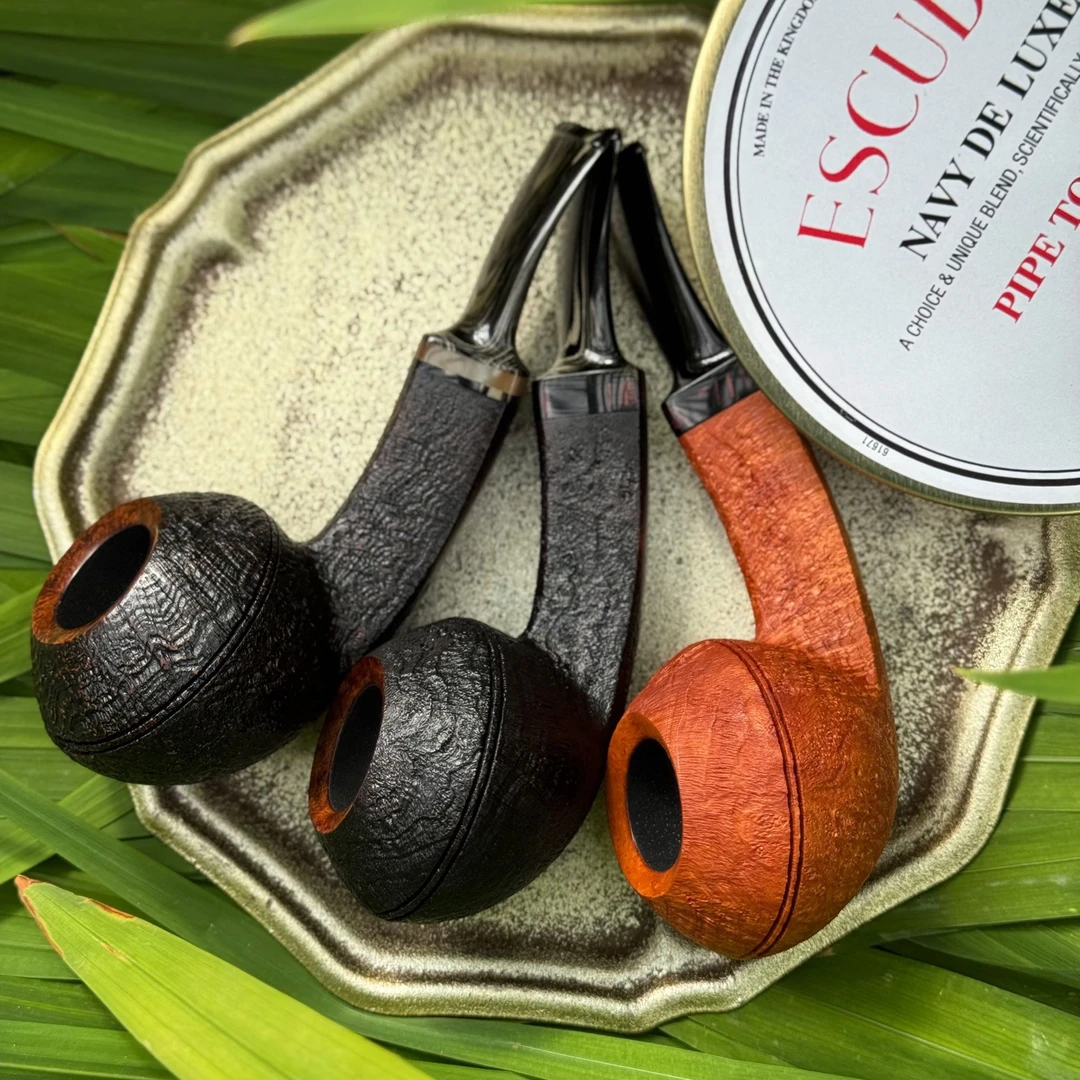 雅痞定制系列 坎嘴双腰线弯牛头石楠木烟斗