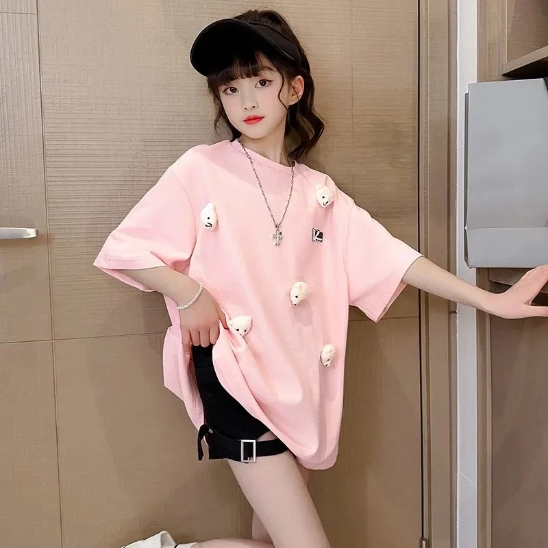 独特洋气时髦女童装夏季儿童短袖t恤女中大童韩范宽松炸街上衣ins