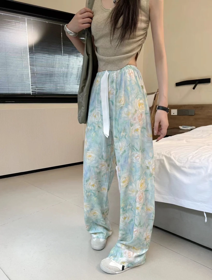 莱赛尔绵绸女士薄款春夏季防蚊垂感显瘦大码宽松阔腿裤-BTM2520