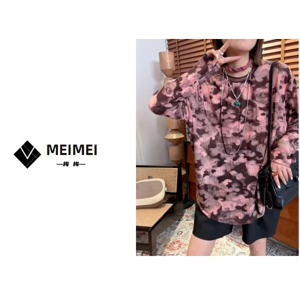 XMM.《GZ粉色迷彩玫瑰花防晒衣》夏季时尚百搭宽松款透气潮流防晒衣