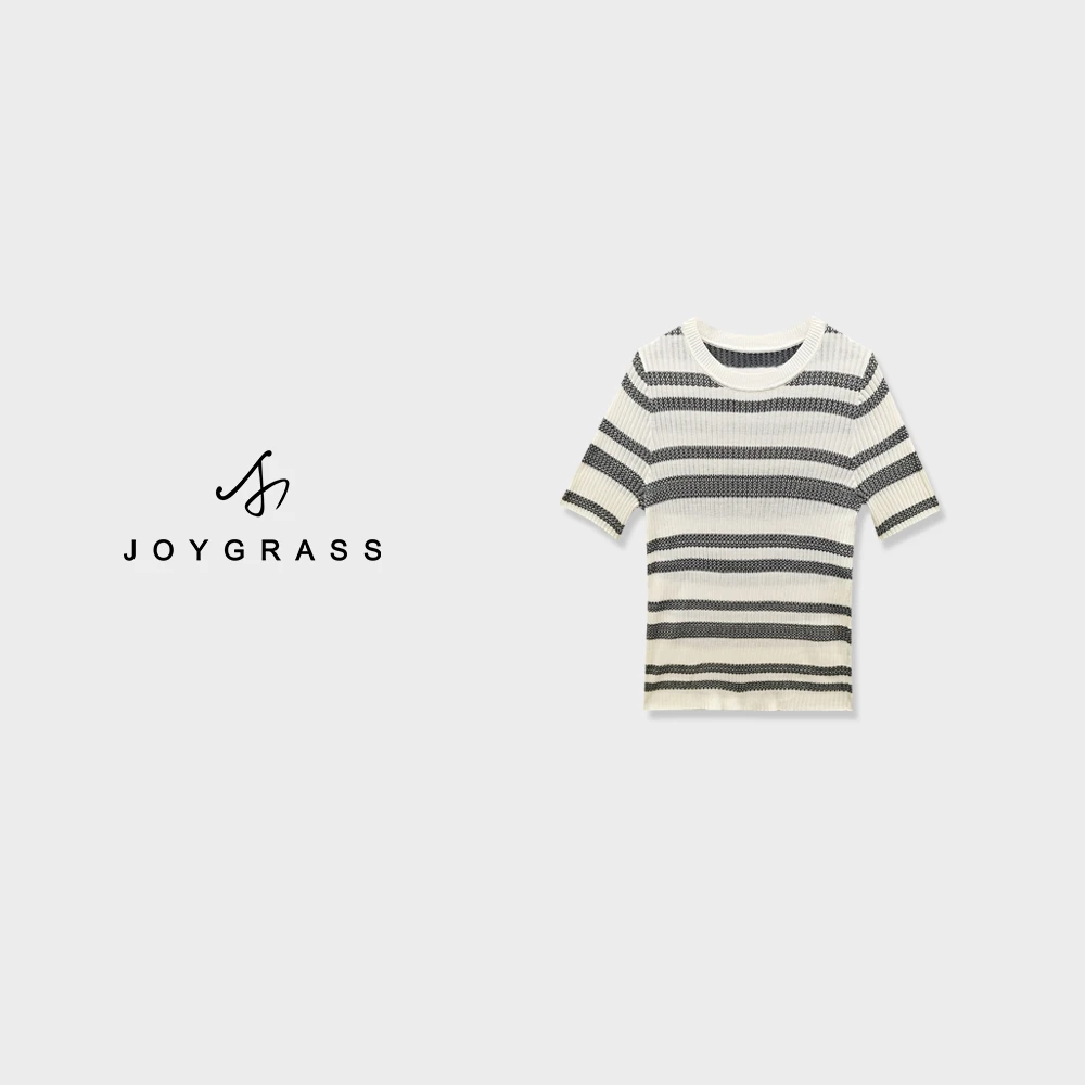AJOYGRASS（乔伊）【韵律织纹】条纹短袖针织衫Z-06226