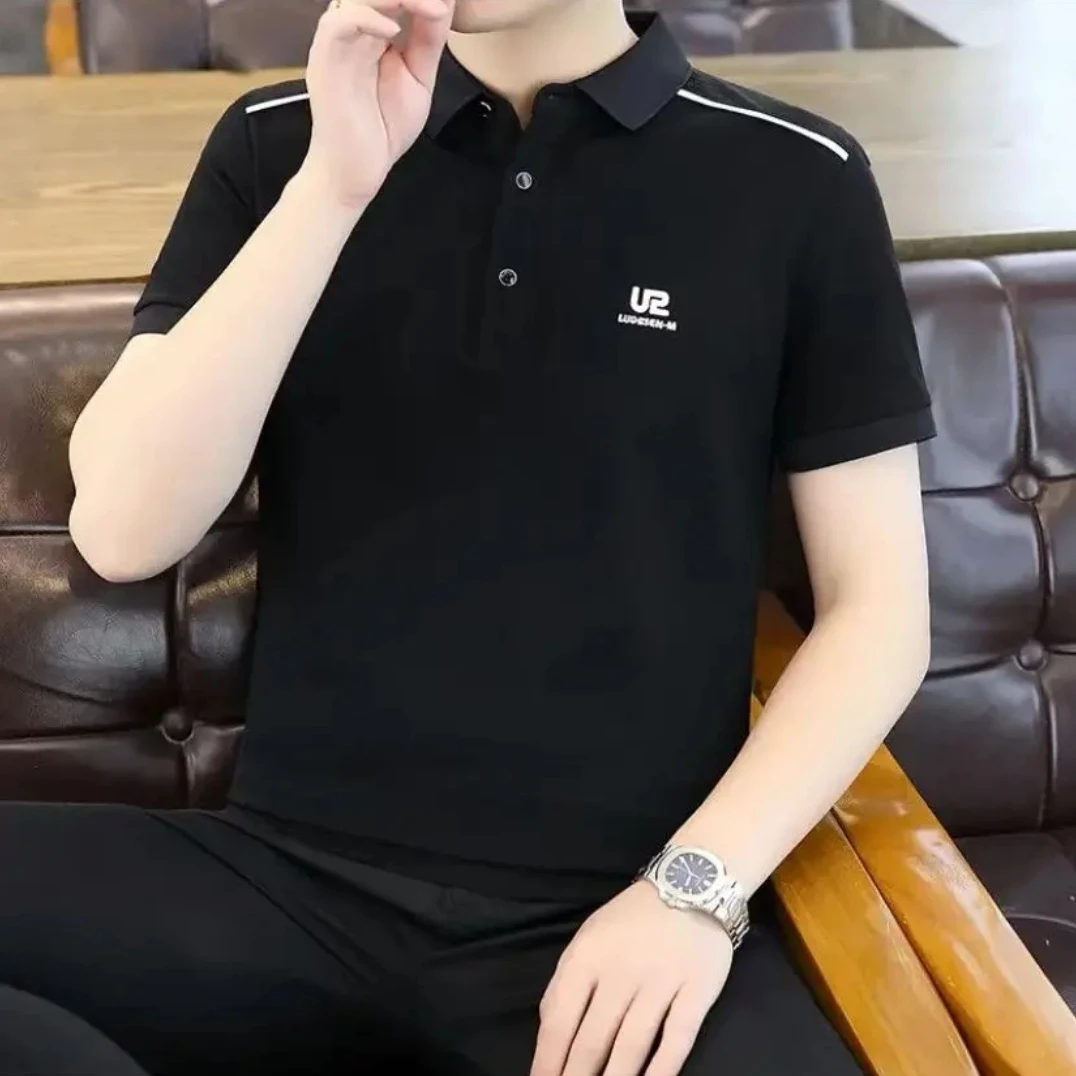 2025新款短袖刺绣夏季秋季翻领Polo衫透气宽松男装上衣t恤休闲