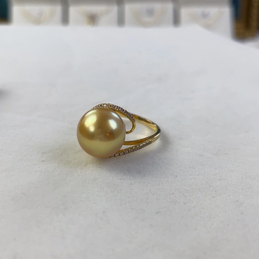 戒圈18K金镶嵌海水珍珠金珠11.9mm