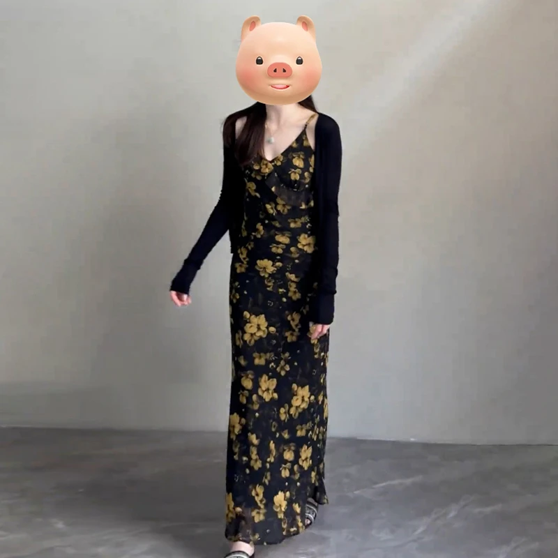 2025新款碎花吊带连衣裙子女装夏季夏日绝美一整套装穿搭长裙3375