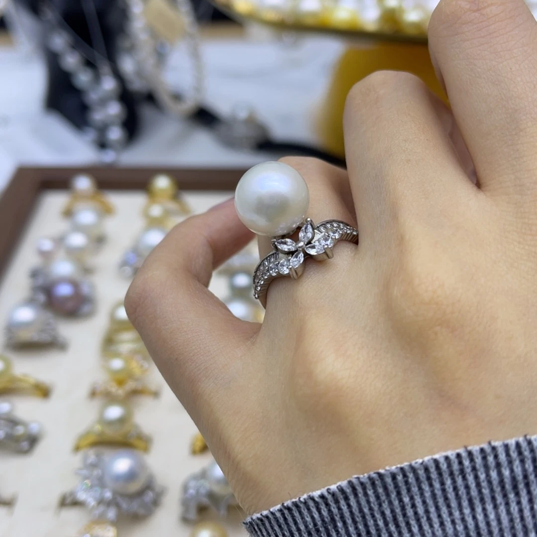 银S925镶嵌戒指淡水珍珠