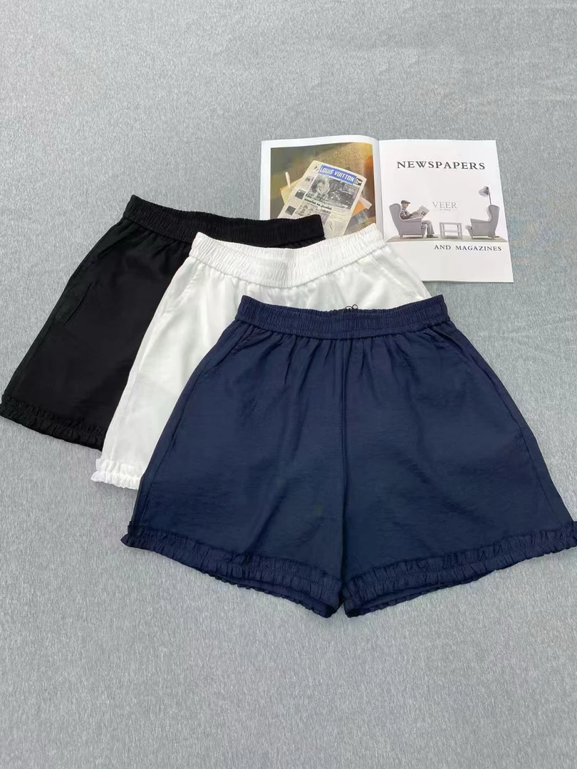 夏季花边高腰纯色百搭短裤