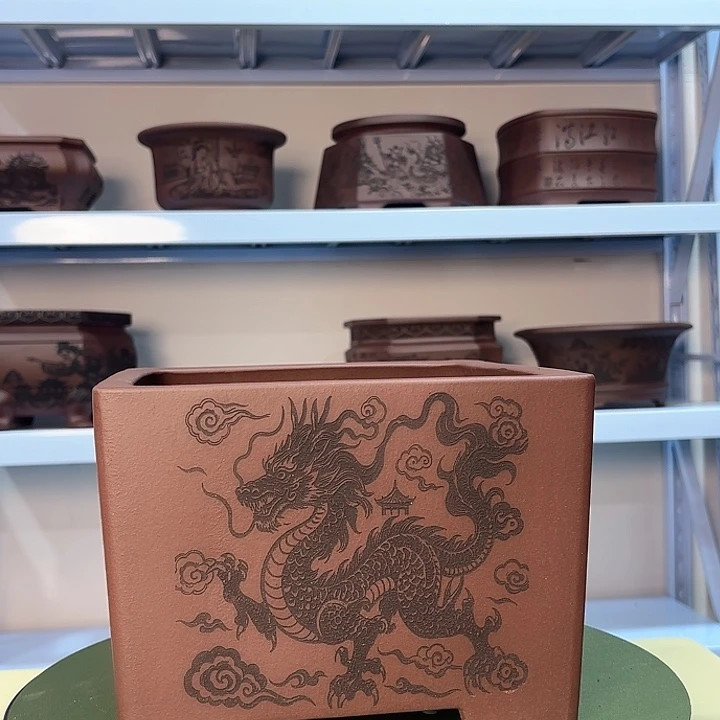 花盆紫砂刻绘四大神兽