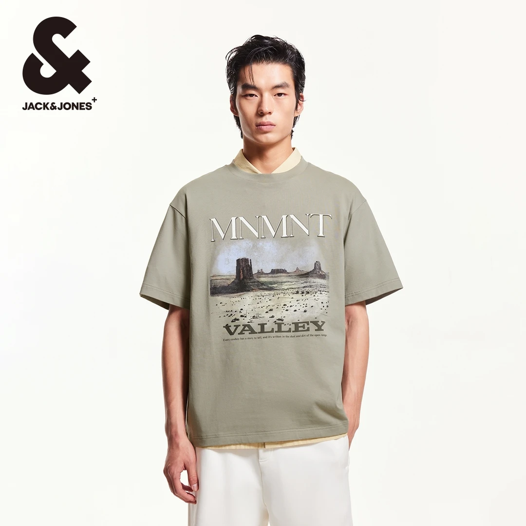 杰克琼斯秋男士短袖圆领T恤舒适潮流休闲时尚宽松男装欧若智性风