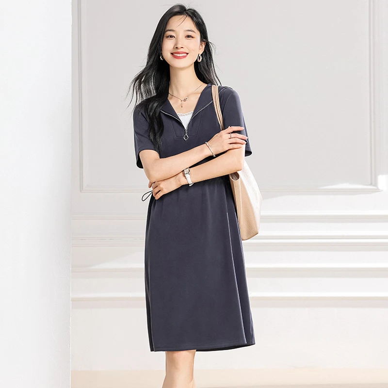梦燕夏季女款时尚百搭气质优雅宽松休闲舒适简约连衣裙BB02B5021