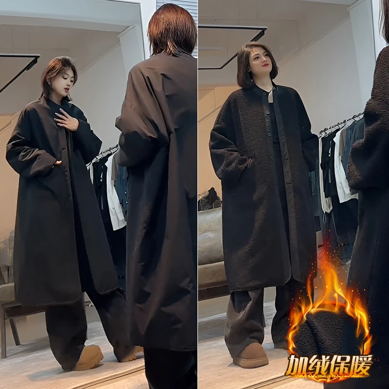 高级感加厚宽松外套女欧货秋冬长袖双面穿长款过膝洋气风衣大码