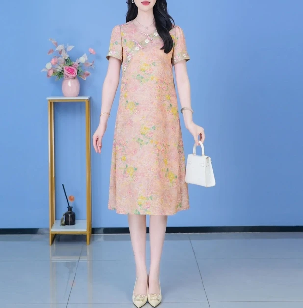 【JSSS2025】2025夏季新款时尚优雅减龄气质显瘦碎花印花连衣裙