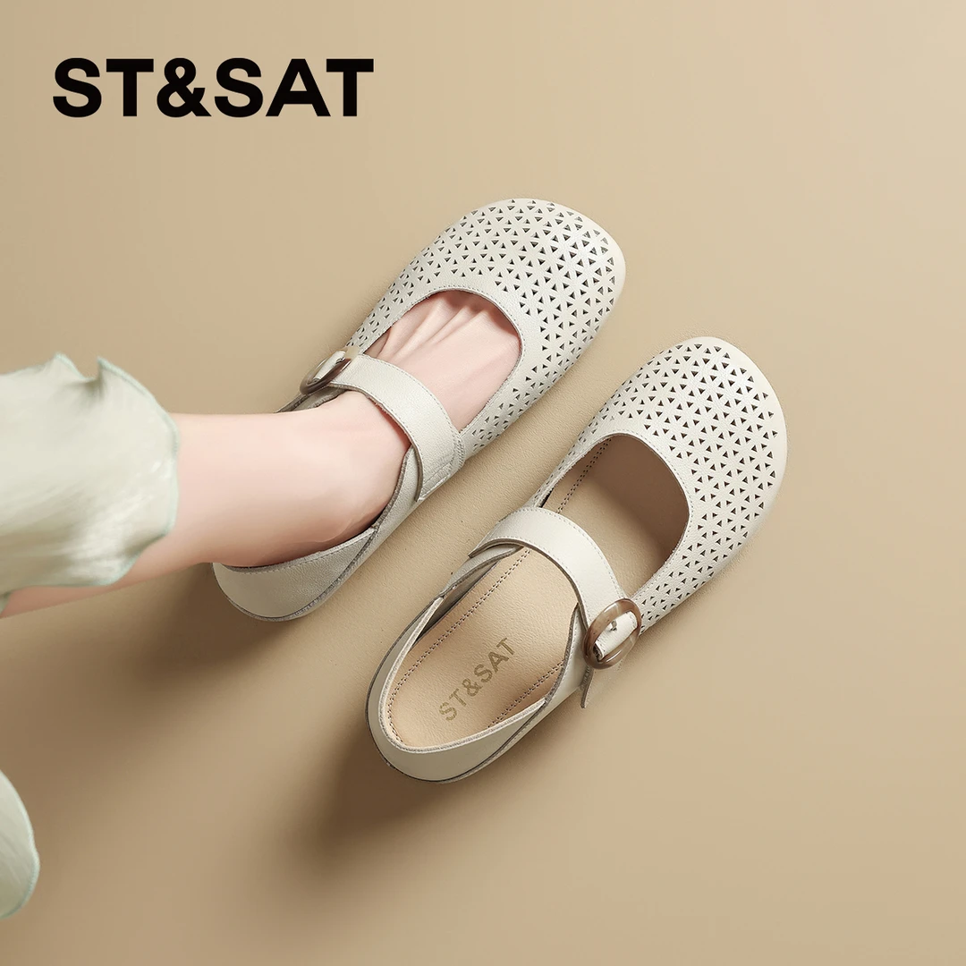 星期六透气镂空玛丽珍女鞋2025秋季新款复古轻奢鞋子百搭小皮鞋