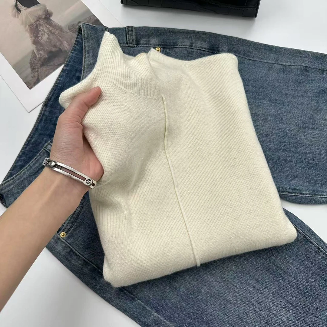 飞飞家 冬季内搭马蹄袖气质天鹅颈针织衫Y5396杏
