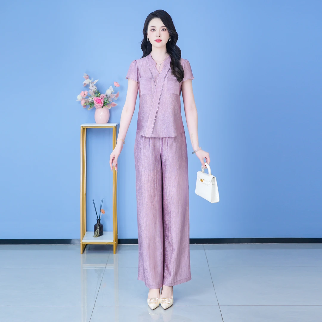 【SJYH1637】夏季新款套装裤两件套时尚优雅减龄洋气套装