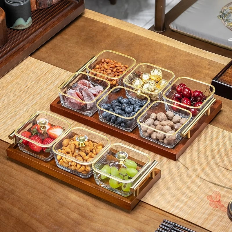 玻璃水果盘家用客厅茶几小吃零食摆放盘糖果盒坚果干果茶点盘带盖