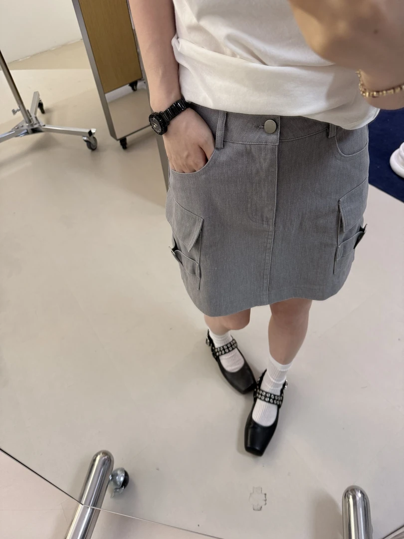 【ZHANGDAYUN】96676#【Ins博主洗水灰工装口袋小半裙】