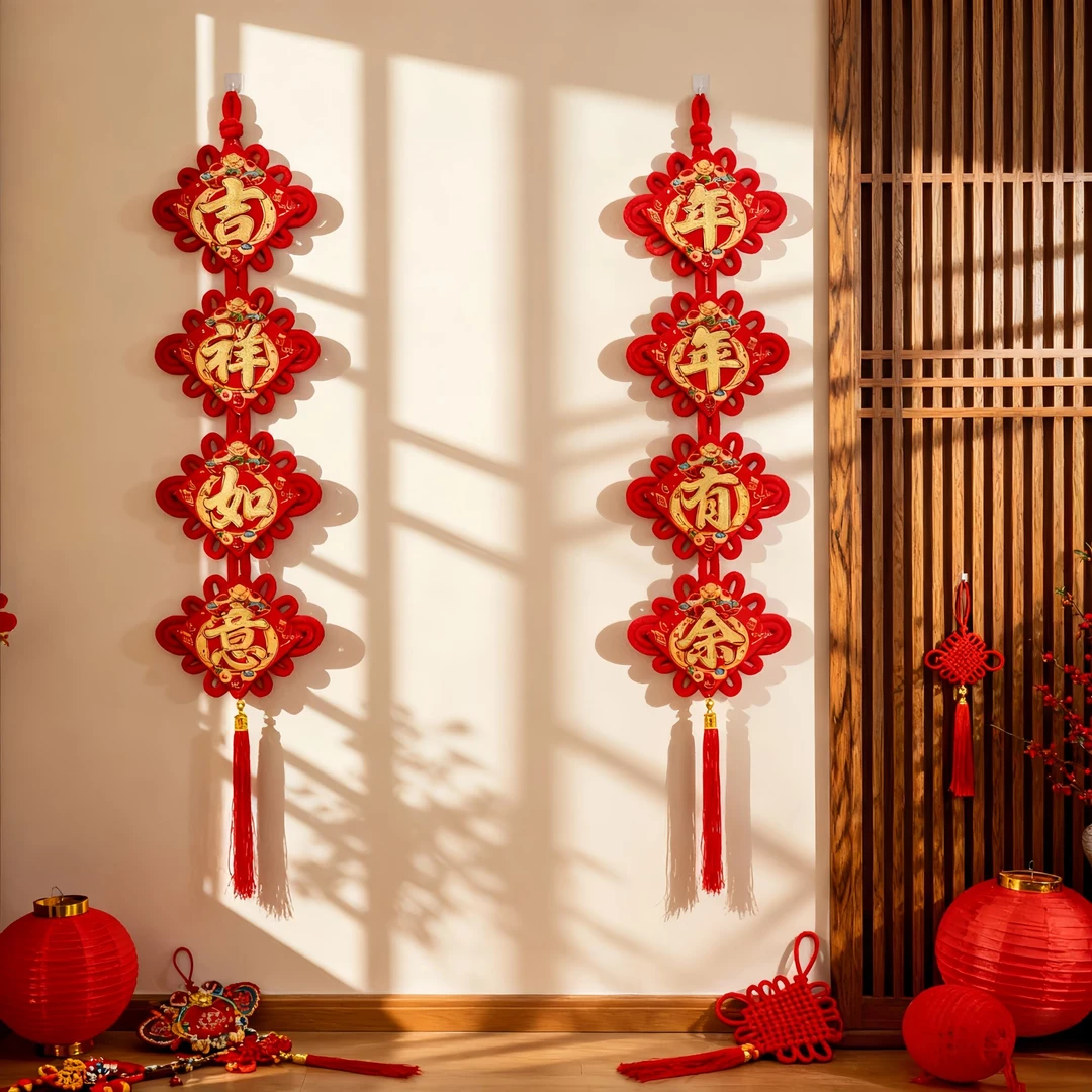 【一对】中国结对联吉祥如意年年有余新年乔迁装饰高档绒喜庆装扮