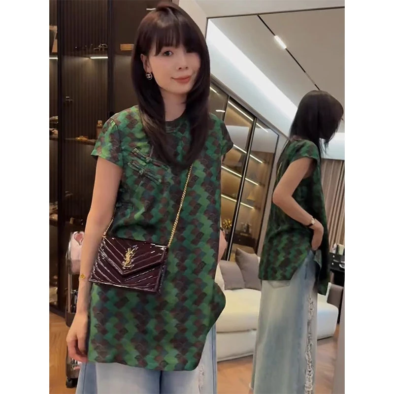 新中式盘扣中长款短袖衬衫潮欧洲站2025夏季新款气质百搭休闲衬衣