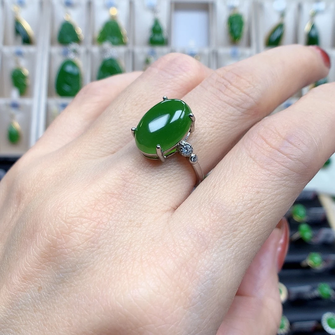 *****和田玉银S925镶嵌戒指1014