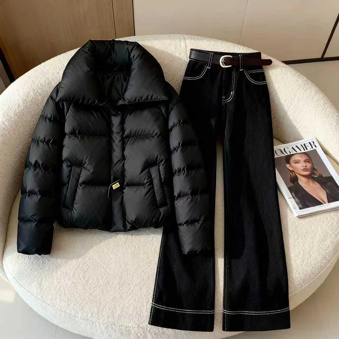 法式轻熟慵懒风ins棉服外套女装秋冬季新款显瘦气质直筒裤两件套