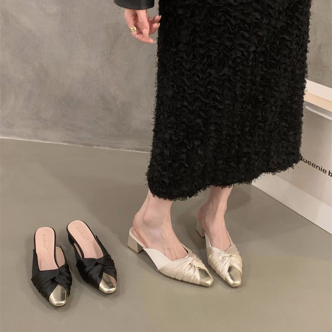 【法国设计师】法式中高跟小香风包头半拖鞋女鞋子外穿2025新款夏