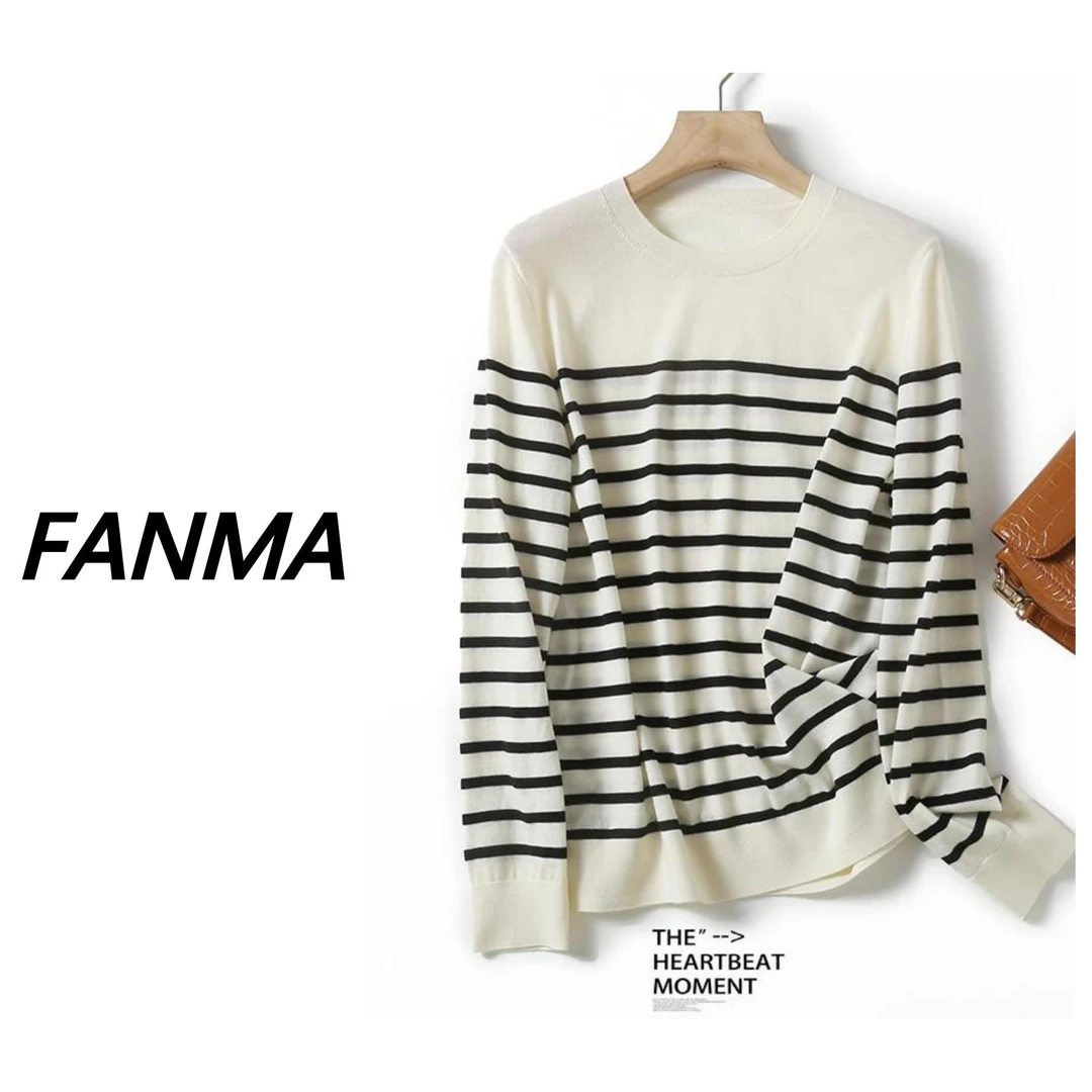 #精纺可机洗羊毛衫# 女士条纹款圆领羊毛衫 100羊毛 F200-BN678