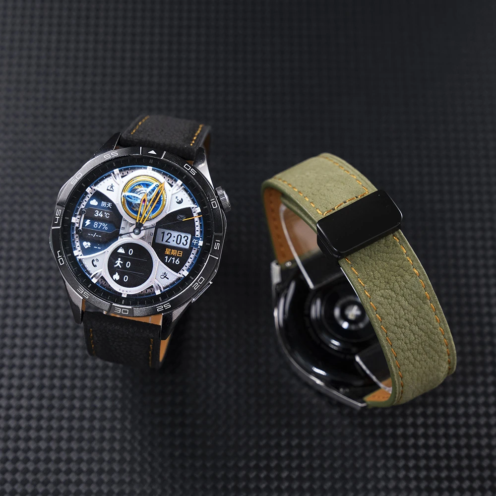 适用华为智能手表表带gt5/4复古磨砂watch4pro/3真皮Buds磁吸表带
