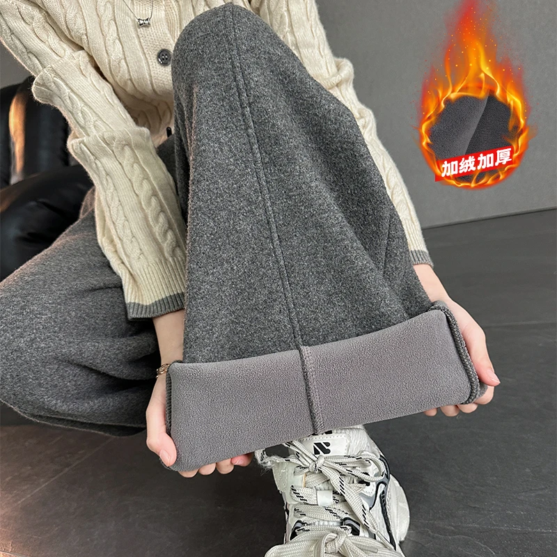 女童加绒弯刀裤2025秋冬新款中大童休闲宽松冬季直筒卫裤阔腿裤子